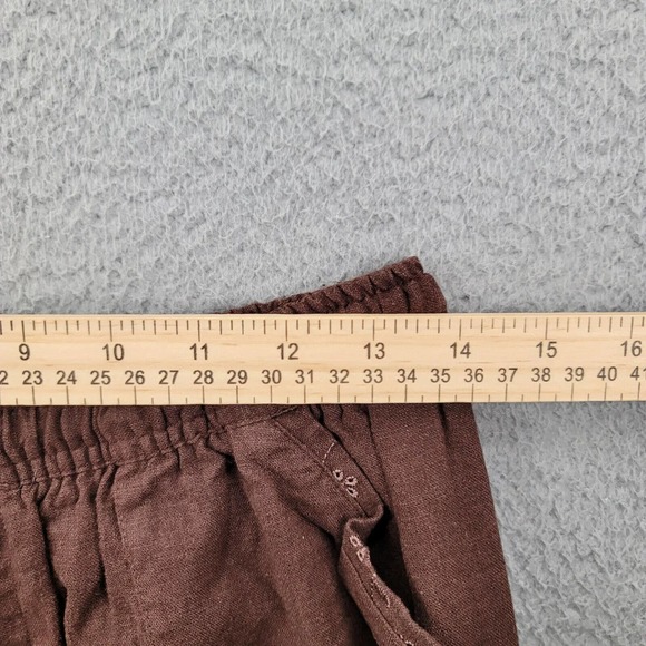 Classic Elements Pants Womens Medium 10/12 Brown Linen Capri Elastic Waist Relax - Picture 13 of 13